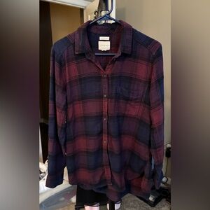 American Eagle Outfitters Women's Plaid Button Down - Burgundy and Navy